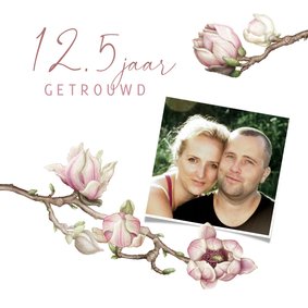 Uitnodiging 12.5 jaar trouwkaart magnolia