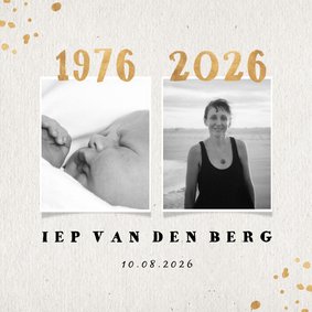 Uitnodiging 1976 met gouden spetters en foto's