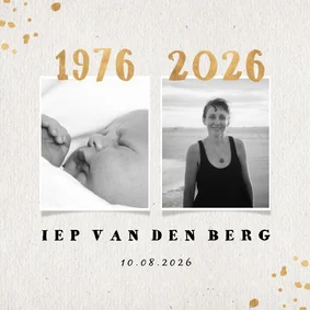 Uitnodiging 1976 met gouden spetters en foto's