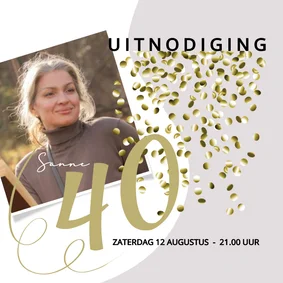 Uitnodiging 40 vrouw met goudkleurige confetti