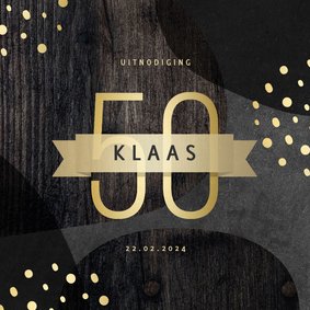 Uitnodiging 50 jaar goud met krijtbord en hout abstract