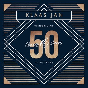 Uitnodiging 50 jaar goud stijlvol man blauw