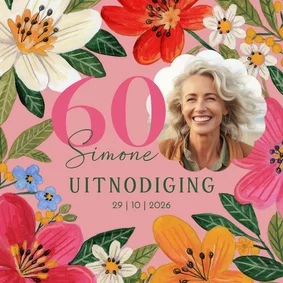 Uitnodiging 60e verjaardag met kleurrijke bloemen