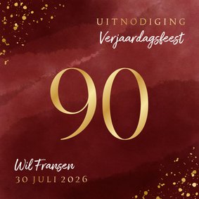 Uitnodiging 90 jaar gouden spetters op waterverf