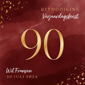 Uitnodiging 90 jaar gouden spetters op waterverf