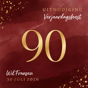 Uitnodiging 90 jaar gouden spetters op waterverf
