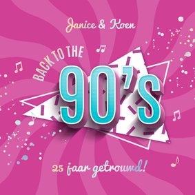 Uitnodiging 90's party jubileumfeest cd confetti muziek