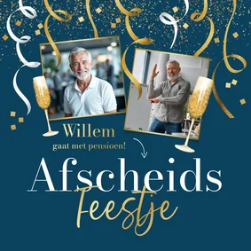 Uitnodiging afscheidsfeestje collega pensioen slingers goud