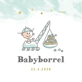 Uitnodiging babyborrel hijskraan en beschuit met muisjes