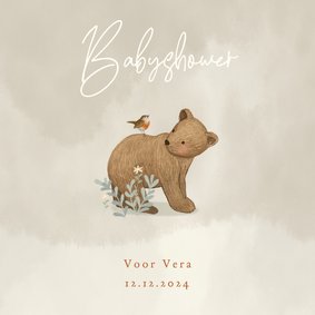 Uitnodiging babyshower met beertje en roodborstje