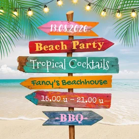 Uitnodiging beach party strandfeest caribische wegwijzers