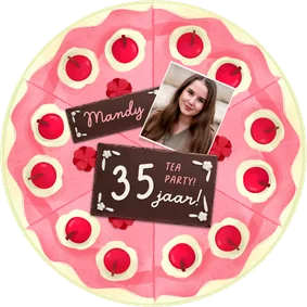 Uitnodiging cirkel kaart taart roze kersen high tea