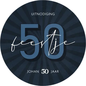 Uitnodiging cirkelvorm 50 feestje blauw vintage