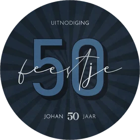Uitnodiging cirkelvorm 50 feestje blauw vintage