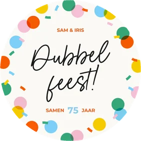 Uitnodiging cirkelvorm dubbel feest met kleurrijke confetti