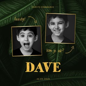 Uitnodiging communie jungle bladeren met foto's