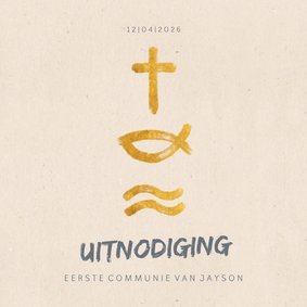 Uitnodiging communie met christelijke symbolen