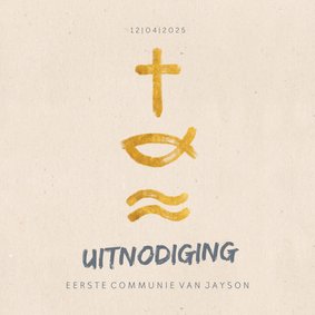 Uitnodiging communie met christelijke symbolen