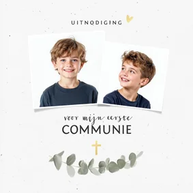 Uitnodiging communie met eucalyptus en foto's