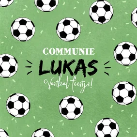 Uitnodiging communie voetbal feestje groen ballen
