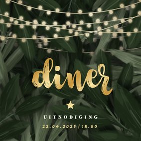 Uitnodiging diner jungle bladeren met lampjes