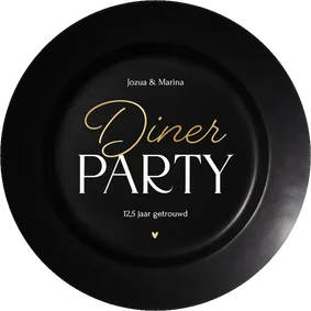 Uitnodiging dinerparty in vorm van zwart bord cirkelvorm