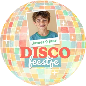 Uitnodiging discofeestje discobal kleurrijk foto unisex