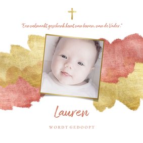 Uitnodiging doopfeest foto metallic rose