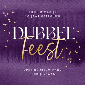 Uitnodiging dubbel feest jubileum goud bedrijf opening paars