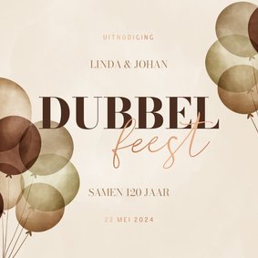 Uitnodiging dubbel feest met ballonnen en koperfolie