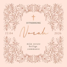 Uitnodiging eerste communie botanische bloemen stijlvol