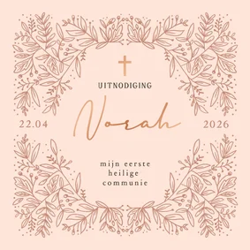 Uitnodiging eerste communie botanische bloemen stijlvol