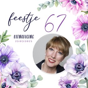 Uitnodiging feestje 65 jaar met anemoontjes