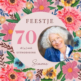 Uitnodiging feestje 70 bloemen botanisch lente