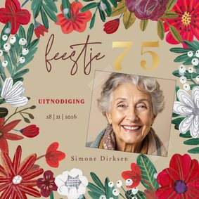 Uitnodiging Feestje 75 Bloemen Botanisch Winter