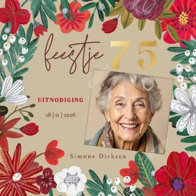 Uitnodiging Feestje 75 Bloemen Botanisch Winter