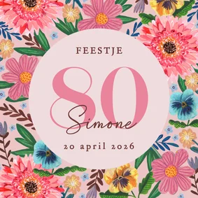 Uitnodiging feestje 80 bloemen botanisch lente