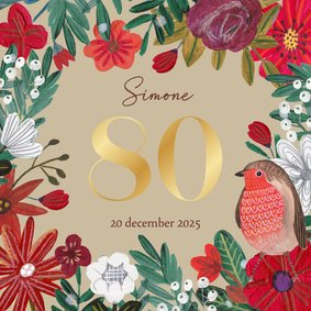 Uitnodiging feestje 80 bloemen botanisch winter