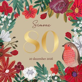 Uitnodiging feestje 80 bloemen botanisch winter