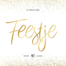 Uitnodiging feestje in goudlook en confetti
