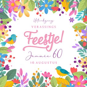  Uitnodiging feestje zomers botanisch kleurrijk met vogels