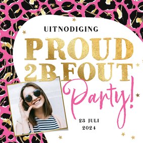 Uitnodiging fout feest panterprint roze foto goud