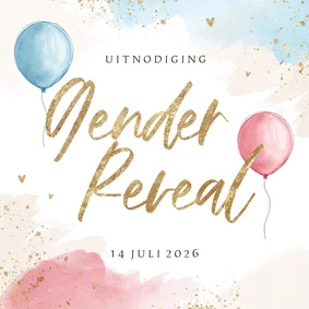 Uitnodiging gender reveal party ballon blauw roze waterverf
