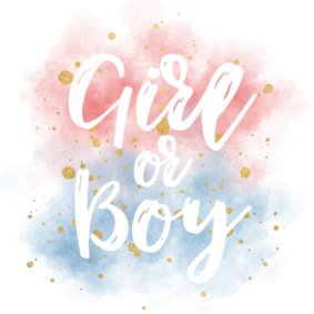 Uitnodiging gender reveal party met gouden confetti