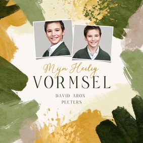 Uitnodiging goud groen waterverf heilig vormsel 