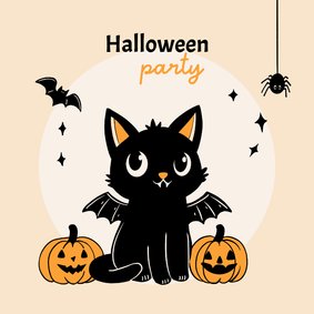 Uitnodiging Halloween feestje met lieve kat