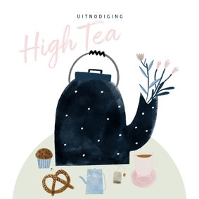 Uitnodiging High Tea met illustratie theepot