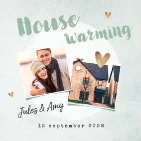 Uitnodiging housewarming groen goud plantje foto's