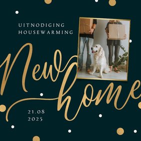 Uitnodiging housewarming new home goud confetti foto