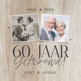 Uitnodiging jubileum 60 jaar getrouwd fotocollage licht hout